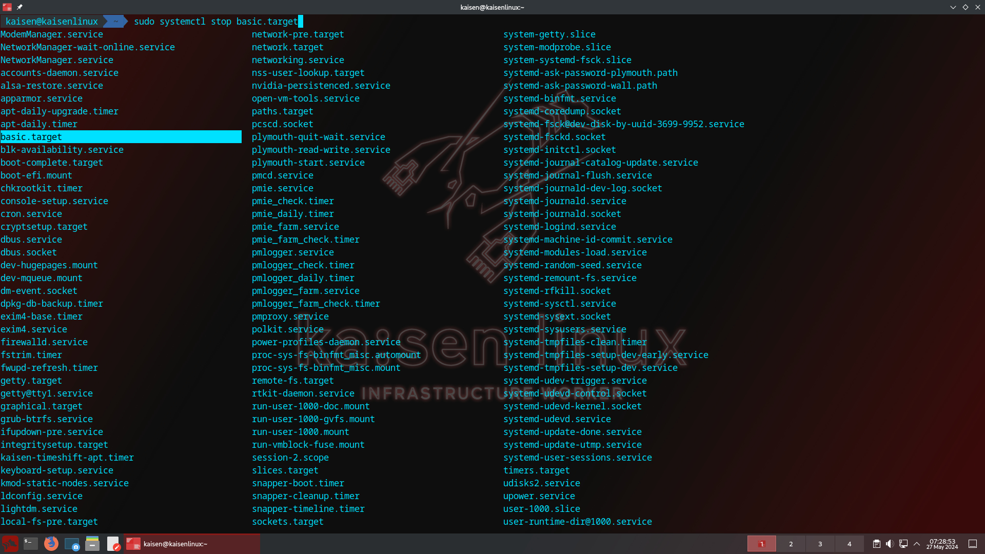 kaisen linux with ZSH completion for systemd
