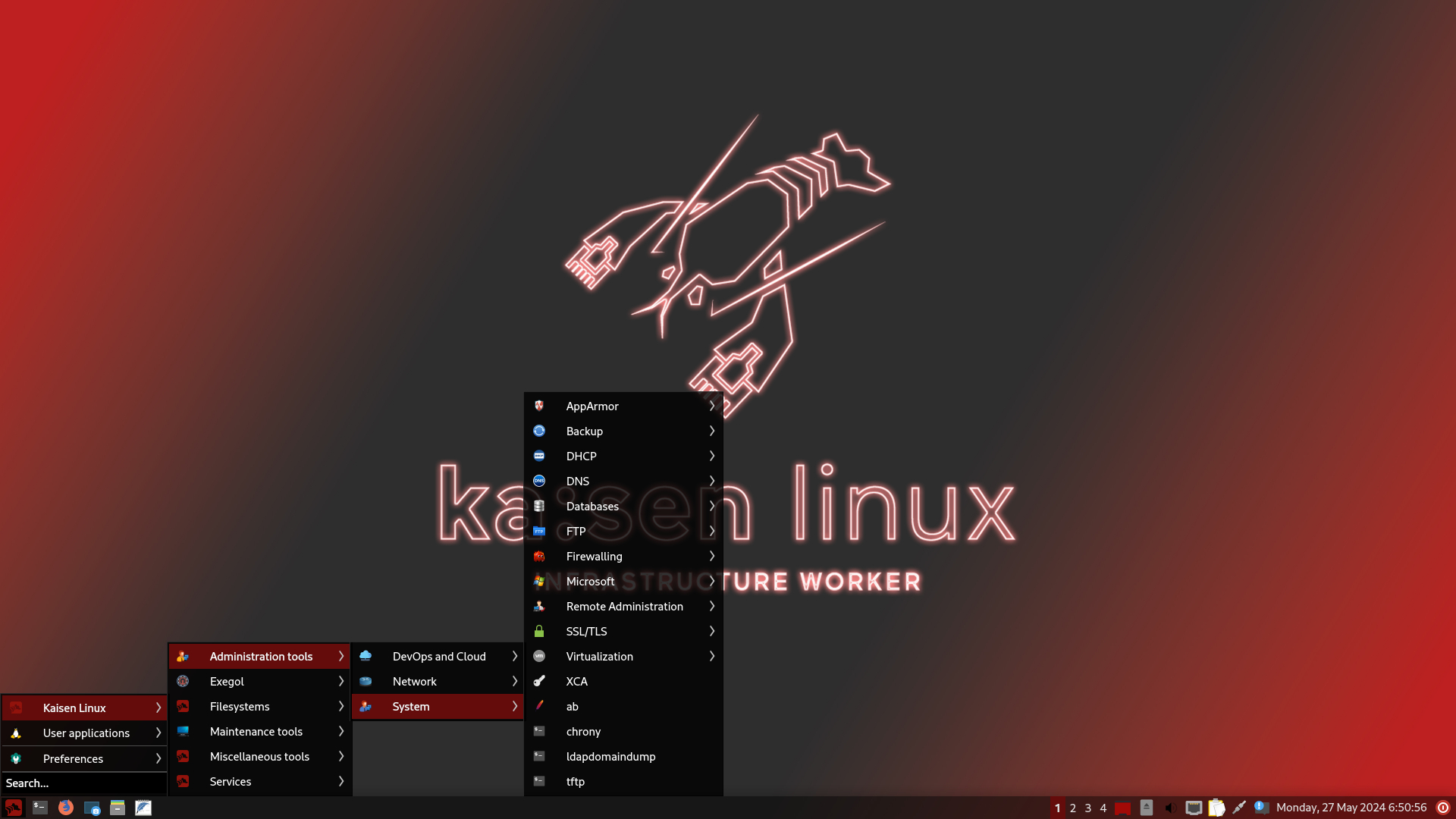 kaisen linux LXQT with sysadmin tools menu