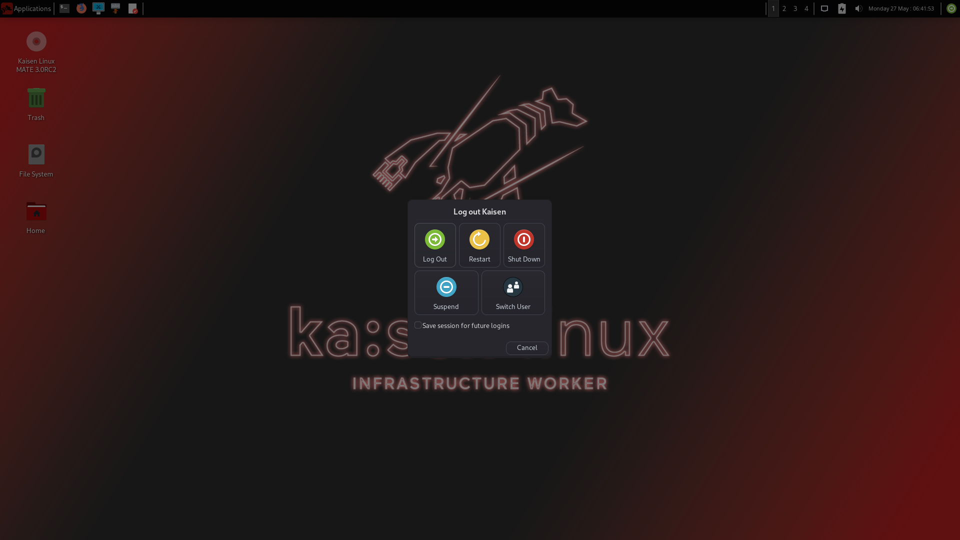 kaisen linux xfce logout